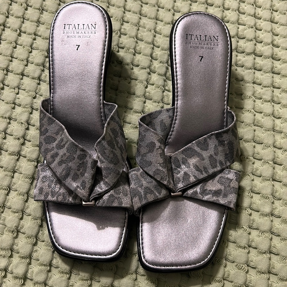 Silver animal print sandals
